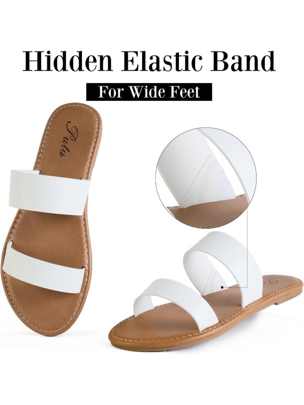 Women's White Two Strap Beach Vacations Casual Slide Slip on Flat Sandal Shoes - Picture 4 of 7